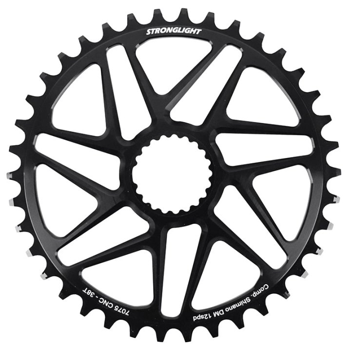 Plateau VTT Direct Mount Pour Shimano Fc-M6100-M6120-M6130-Fc-M7100-M7120-M7130-Fc-M8100-M8120-M8130 Stronglight Mono Alu Noir 38 dents - Deport 3 mm 12V.