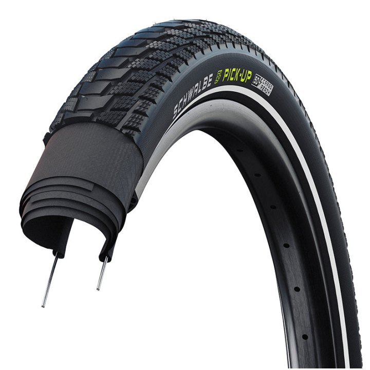 Pneu Cargo - City 18 X 2.15 Schwalbe Pick-Up Noir Flanc Reflex Tr Super Defense (55-355) Homologué VAE E50 (Poids Max 109 Kg)