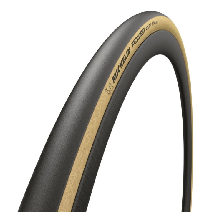 Pneu Route 700 X 25 Michelin Power Cup Classic Noir Flanc Beige Tubeless Ready Ts (25-622) Compatible Hookless