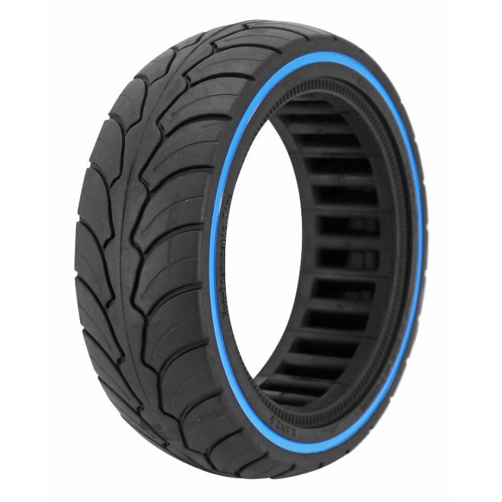 Pneu Trottinette Plein 8 X 2.50-6.1 Noir Liseret Bleu - Largeur Intérieur 58 mm (Pour Dualtron Mini)