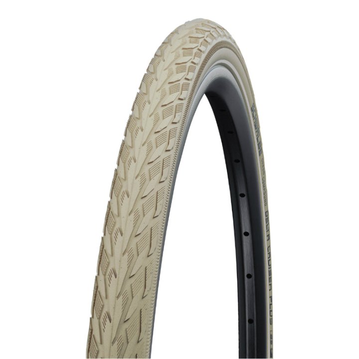Pneu VTC Urbain 700 X 35 Schwalbe Delta Cruiser Plus Creme Tr (37-622) Renfort Green Guard Flanc Reflex