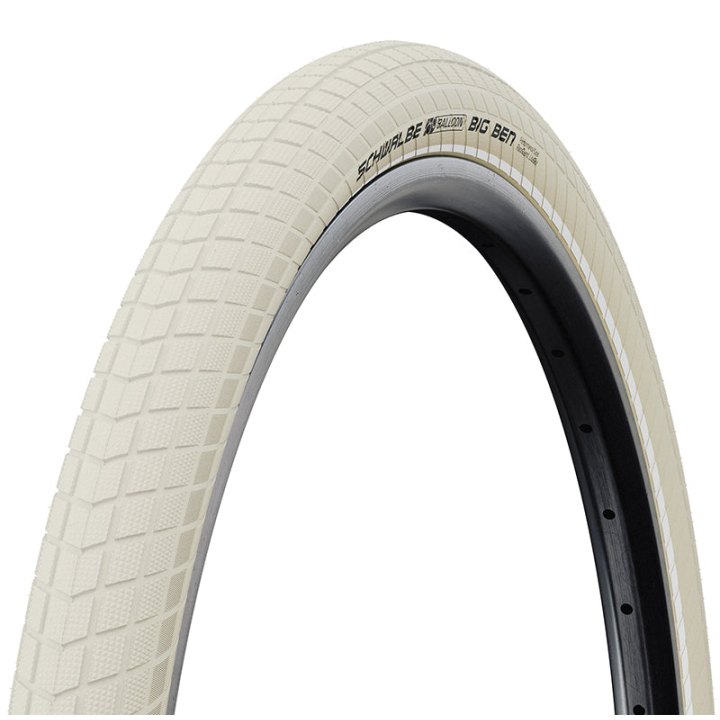 Pneu VTT Urbain - VAE 700 X 50 Schwalbe Big Ben Tr Creme (50-622) Renfort K-Guard Flanc Reflex (Twin Skin) Homologué VAE