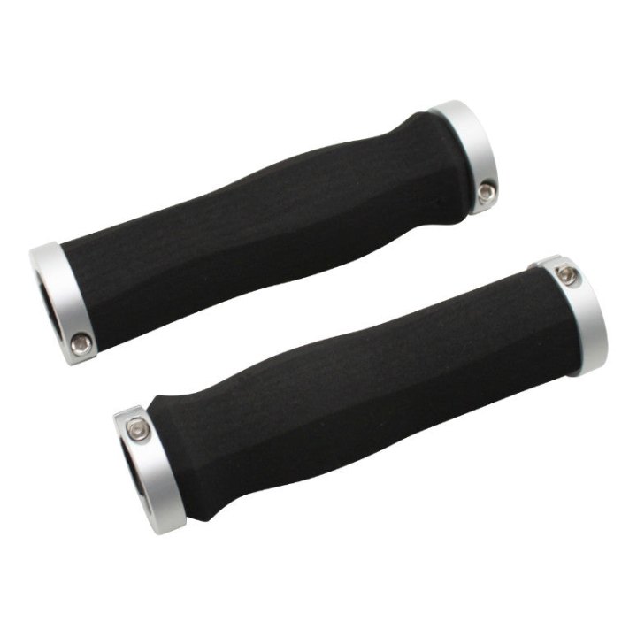 Poignée City Import Anatomique Mousse Noir Serrage Chc Argent L130 mm (Paire)