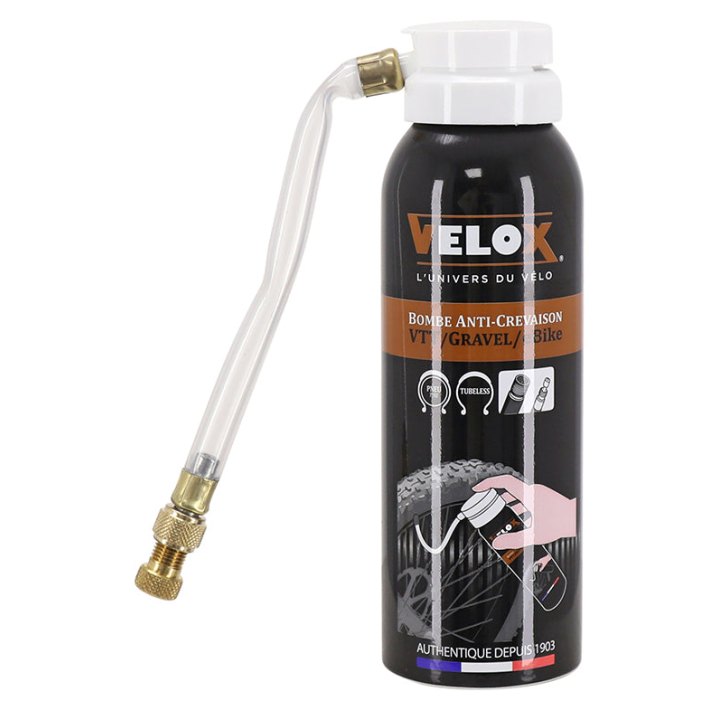 Bombe Anti-Crevaison Velox VAE - E-Bike Et VTT Pour Chambre Air Et Tubeless Presta-Schrader (125Ml)