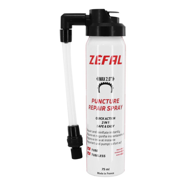 Bombe Anti-Crevaison Zefal Pneu Route-Gravel (Max 2.0") Tubeless - Tubetype Presta-Schrader ( 75Ml) Raccord Flexible Pour Vélo - Trottinette