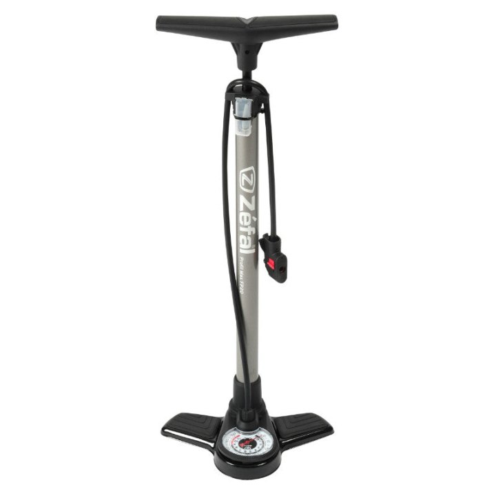 Pompe A Pied Zefal Profil Max Fp20 Corps Et Support Acier Argent Manometre 9Bars Raccord Switch Vp-Vs Avec Accessoires