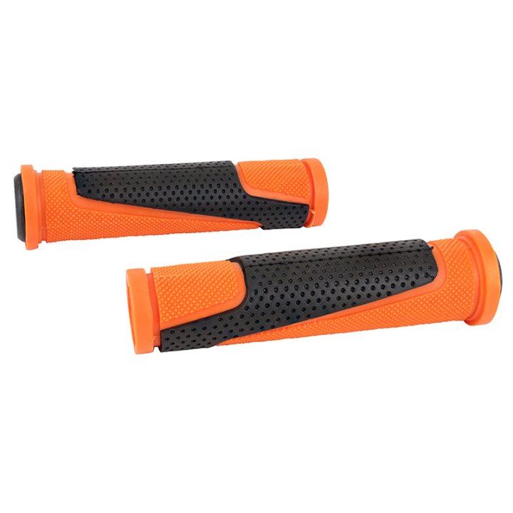 Poignée VTT Newton Bi-Matiere Orange-Noir L130 mm (Paire)
