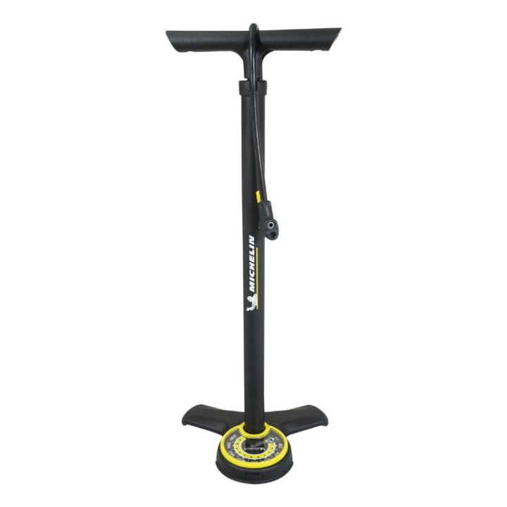 Pompe A Pied Michelin Acier Noir Avec Manometre Large 11Bars Raccord Switch Vp-Vs