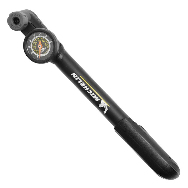 Pompe Mini Route-VTT Michelin Noir En Alu Avec Mano 8 Bars Poignée Orientable (Pression 8 Bars Max) Vs-Vp