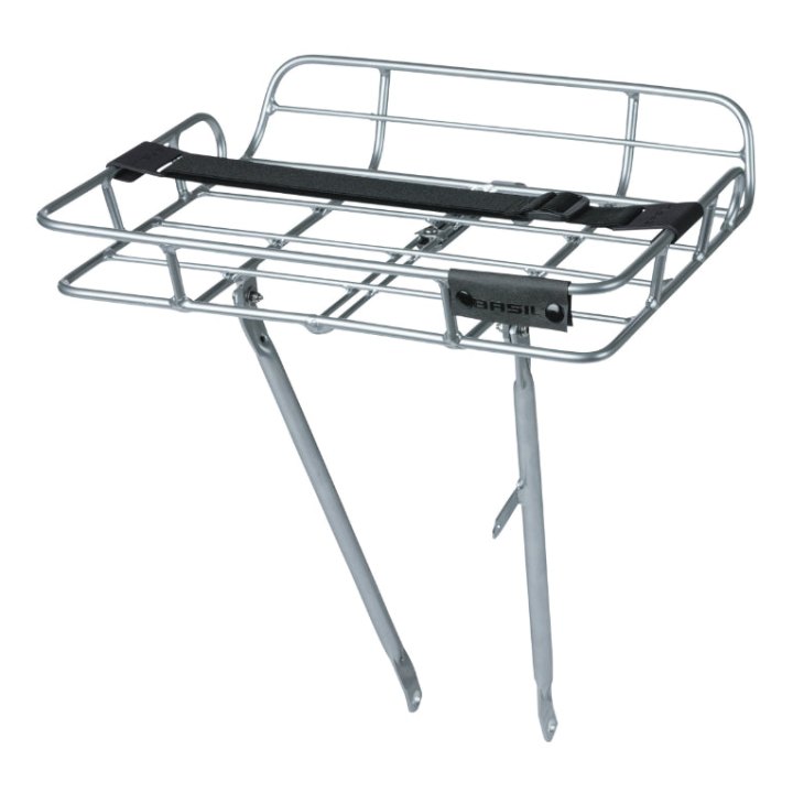 Porte Bagage Vélo Avant Plateforme Portland A Tringles Basil Avec Rebords Alu Argent Réglable 28''-26" (Poids Maxi 10 Kg) (42X29X11 cm)