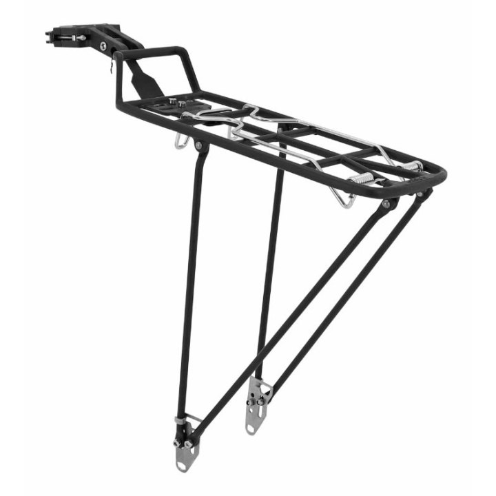 Porte Bagage Vélo Arrière A Fixation Rapide Pletscher Quick Rack Alu Noir (Sur Tige De Selle Diam 24 À 35 mm) - Poids Max 27 Kg Avec Tringles Compatible Tout Vélo Et Demontable Sans Outil