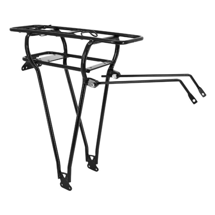 Porte Bagage Vélo Arrière A Tringles Double Avec Support Batterie Ansmann Alu Noir 28" Poids Max 25 Kg