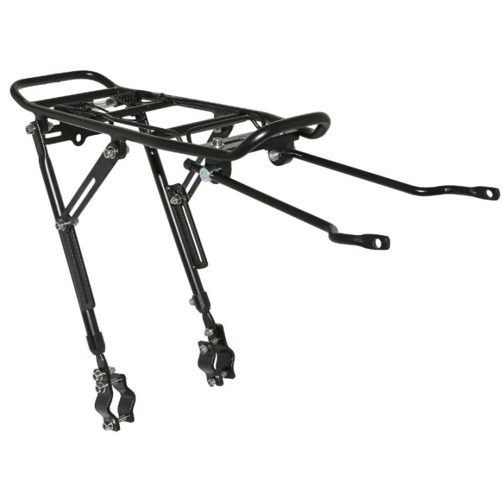 Porte Bagage Vélo Arrière A Tringles P2R Fixation Sur Haubans Alu Noir Réglable 26" A 29'' (Surface Plateforme 39 X 14 cm) - Poids 25 Kg