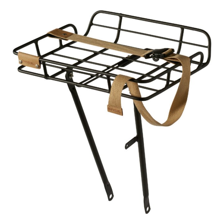 Porte Bagage Vélo Avant Plateforme Portland A Tringles Basil Avec Rebords Alu Noir Mat Réglable 28''-26" (Poids Maxi 10 Kg) (42X29X11 cm)
