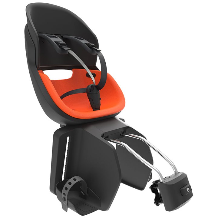 Porte Bebe-Siege Enfant Arrière Prodigee Icon A Fixer Sur Cadre Noir Coussin Orange Avec Serrure (Jusqu'A 22 Kg Max) (Homologué Ce En 14344)
