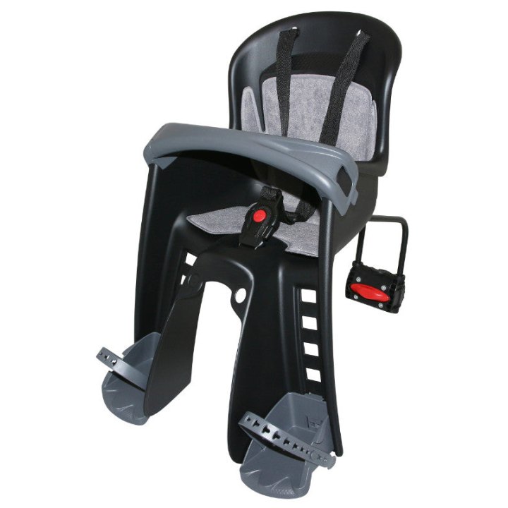 Porte Bebe-Siege Enfant Avant Polisport A Fixer Sur Cadre Bilby Junior Noir Coussin Gris (9 A 15Kgs) Homologué En 14344
