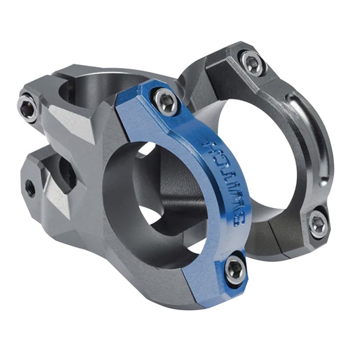 Potence VTT Switch Rocker Alu Cnc Gris-Bleu Cintre 35 mm Dh L 35 mm