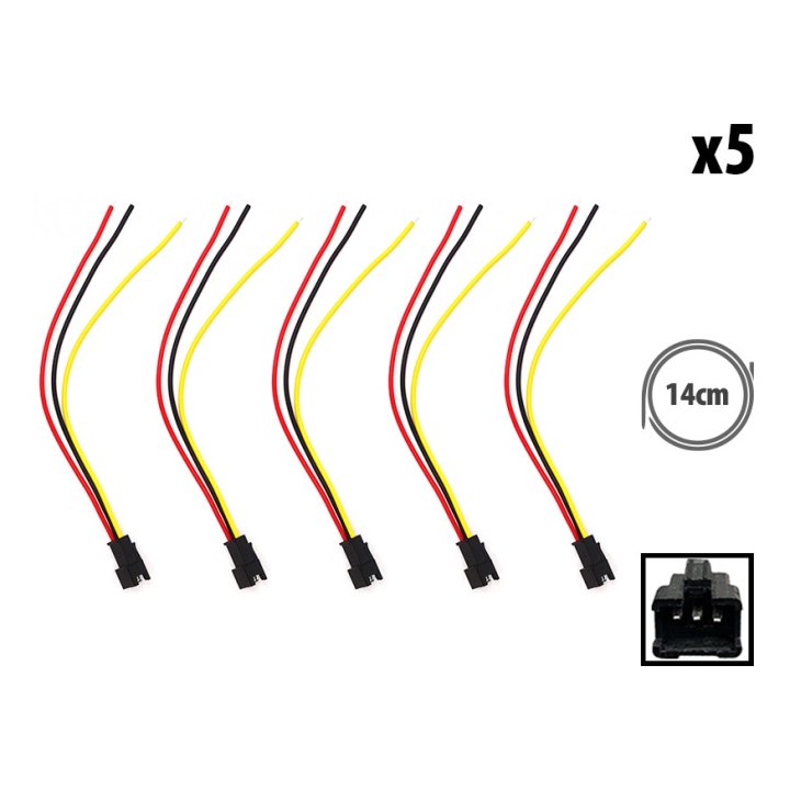 Prise JST 3 pin avec câble mâle x5