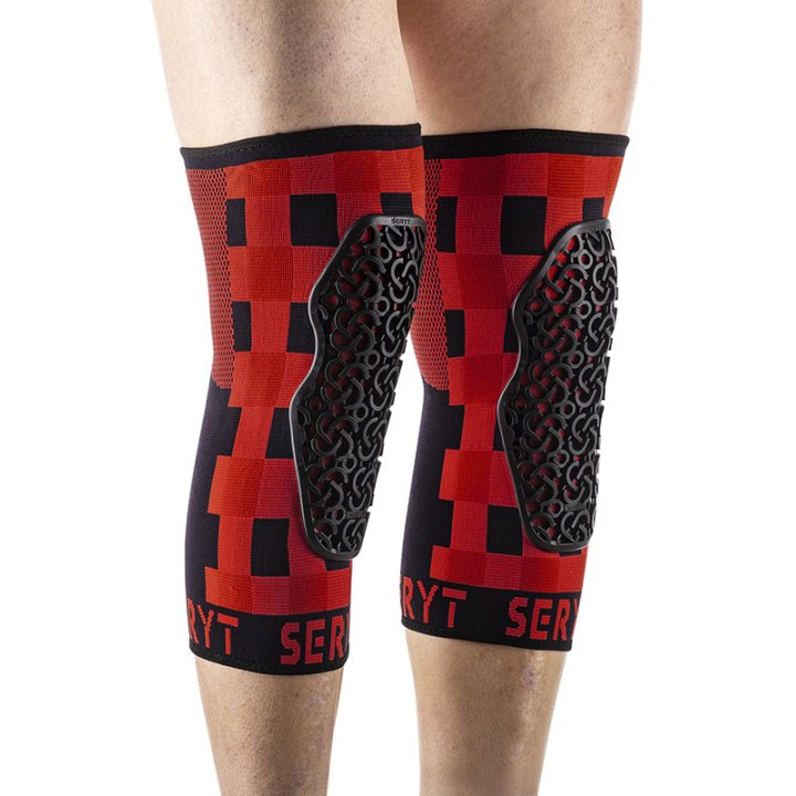 Protection Genouilleres VTT Seryt Flow Checker Antibacterien, Antiderapante, Sans Couture Damier Rouge-Noir L-XL (Vendu A La Paire) 300 G -Ce En 1621.1 Niveau 1-