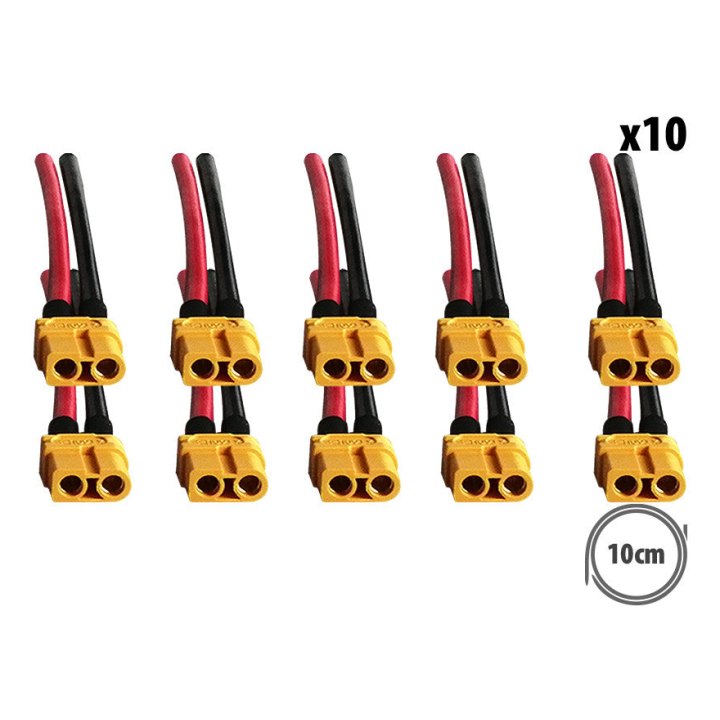 Prises XT60 Femelle avec Cable 10cm X10 pcs