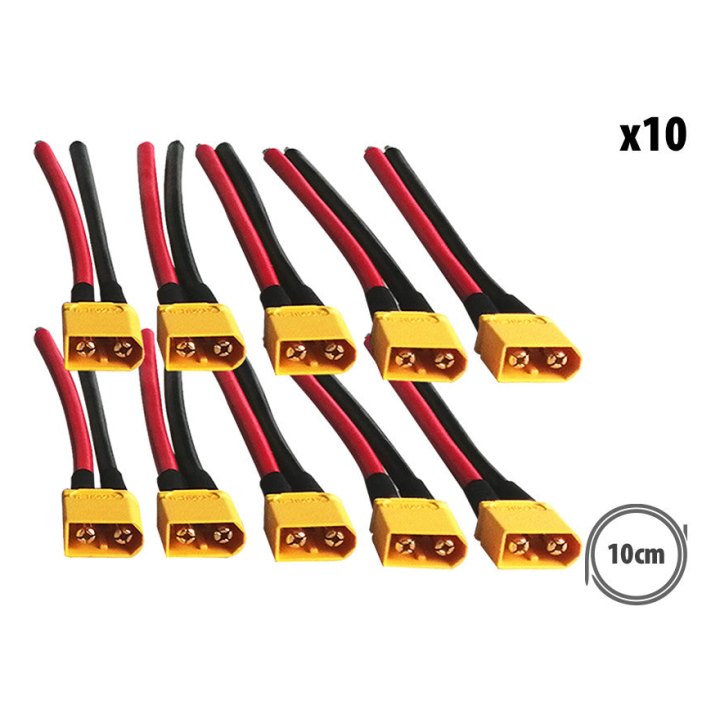 Prises XT60 male cable 10cm x10 pcs