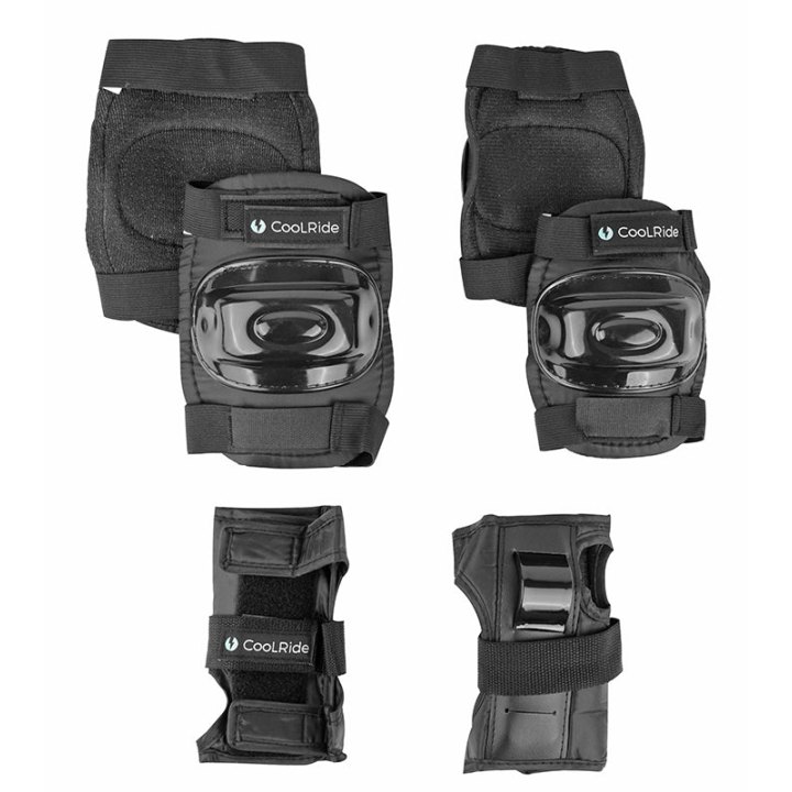 Protection Genouilleres - Coudieres Et Poignets Coolride Noir (Kit 6 Pieces) Pour Vélo - Roller - Skate
