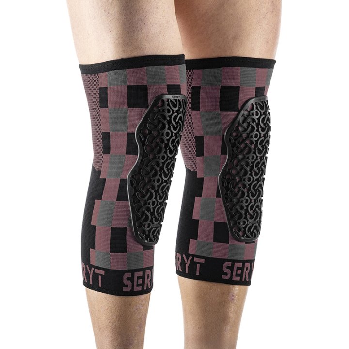 Protection Genouilleres VTT Seryt Flow Checker Antibacterien, Antiderapante, Sans Couture Damier Gris-Marron L-XL (Vendu A La Paire) 300 G -Ce En 1621.1 Niveau 1-
