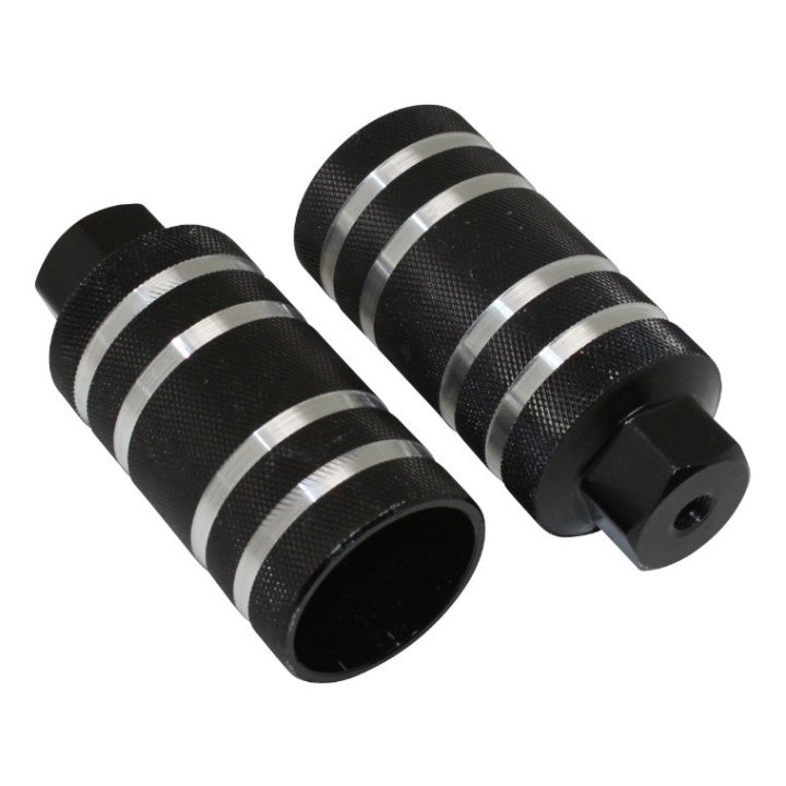 Repose Pied BMX Alu Diam 50 mm Noir Rainures Argent L110 mm Filetage Diam 9 mm (Paire)