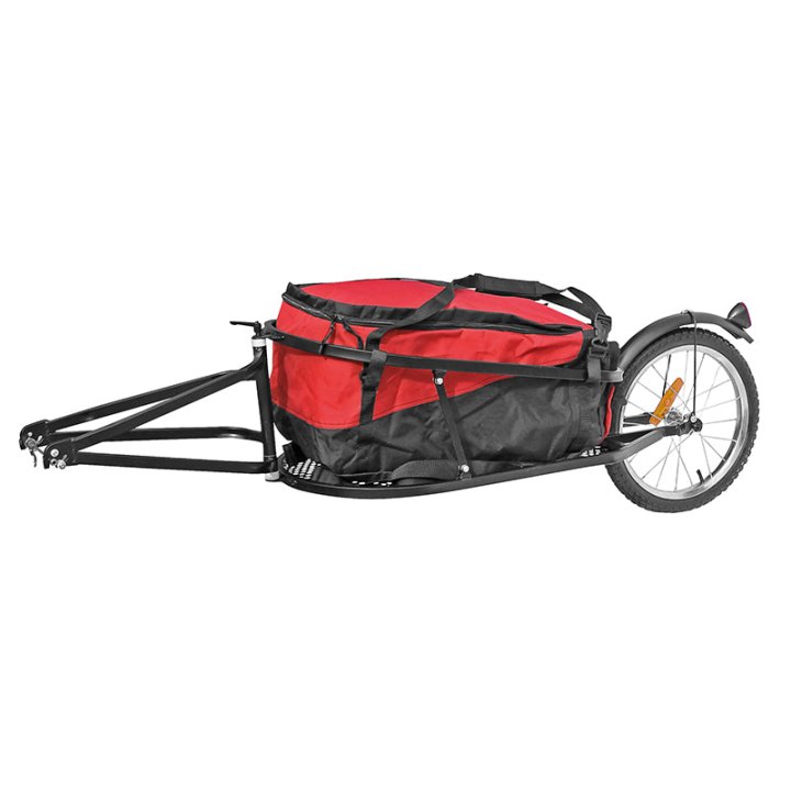 Remorque Vélo A Bagage Maxi 27 Kg (Dimension Chargement L60Xl35Xh28) Avec Roue 16'' Fixation Blocage Rapide Roue AR (50 Litres) Structure Acier - Poids Total 7.6 Kg
