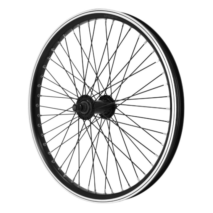 Roue BMX 20" Avant Noir Moyeu Alu Noir 48T. Axe Plein 3-8 Avec Écrous Jante 25C