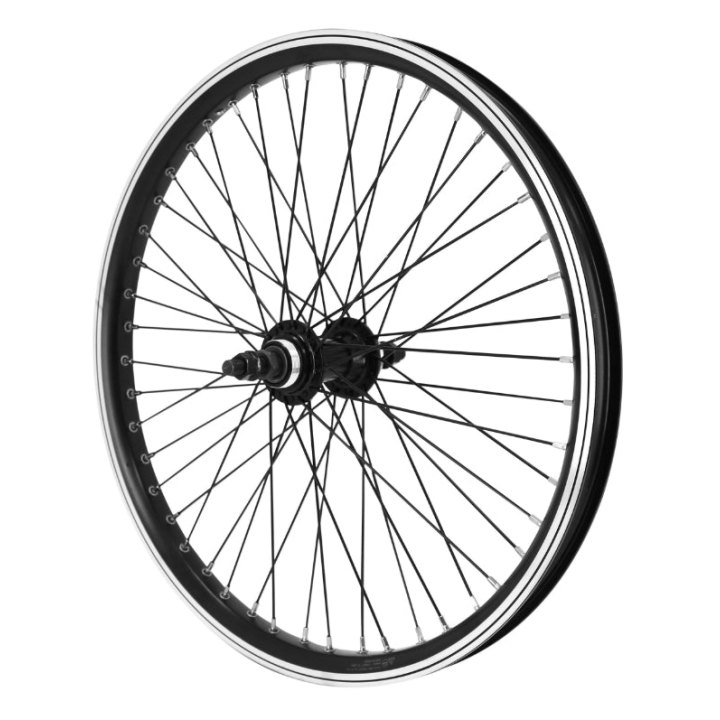 Roue BMX 20" Arrière Noir Moyeu Flip-Flop Alu Noir 48T. Axe Plein 3-8 Avec Écrous Jante 25C