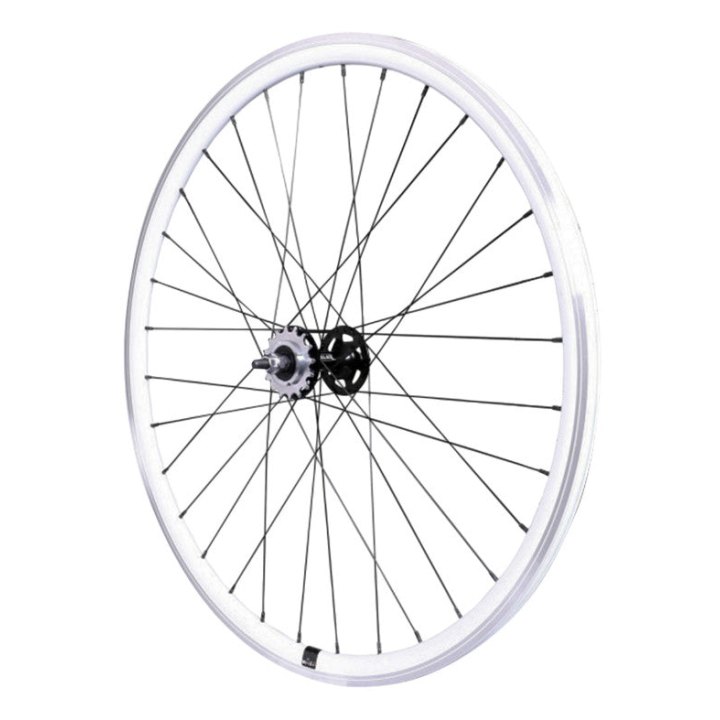 Roue Route - Fixie Patin P2R Blanc Arrière Double Filetage Avec Pignon 16 dents Avec Écrous Jante 17C Profil 28 mm