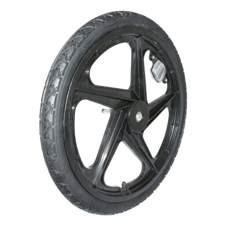 Roue Remorque Vélo 20" Moyeu Fusee Baton Plastic Noir Avec Pneu - Avec Catadioptre