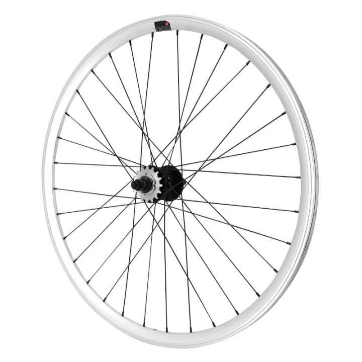 Roue Route - Fixie Patin P2R Argent Arrière Double Filetage Flip Flop Avec Pignon 16 dents Avec Écrous Jante 17C Profil 28 mm