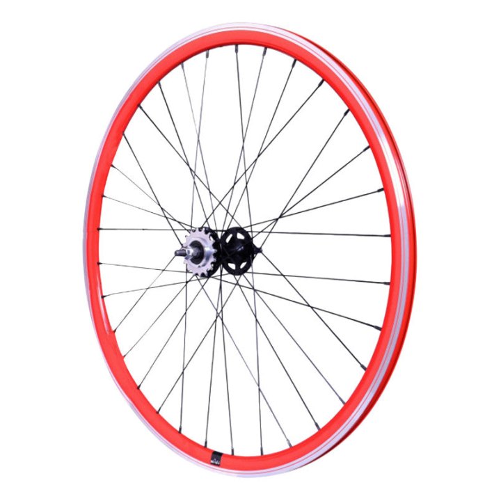 Roue Route - Fixie Patin P2R Rouge Arrière Double Filetage Avec Pignon 16 dents Avec Écrous Jante 17C Profil 28 mm