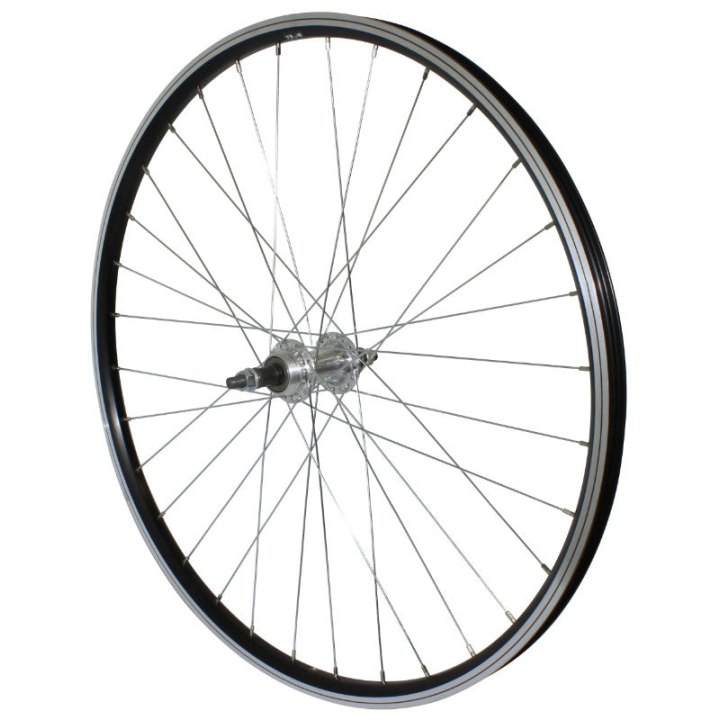 Roue VTT Patin 26" P2R Arrière Alu Noir Double Paroi Moyeu Alu Roue Libre 7-6V Axe Plein