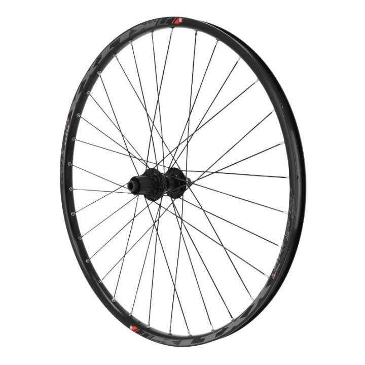 Roue VTT Disque 27.5" Klixx Boost Tubeless Ready Arrière Centerlock Noir Moyeu Shimano Tc500 Cassette 9-10-11V Axe Traversant 12-148 Jante 23C 32 Rayons