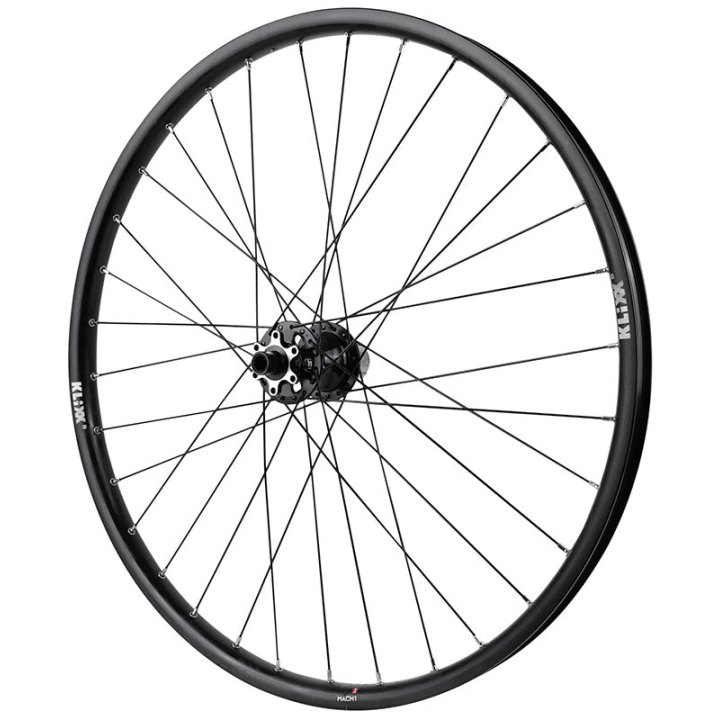Roue VTT Disque 26" Klixx Tubeless Ready Arrière Noir Moyeu Velox D462Db Cassette 11-10-9V Disque 6 Trous Axe Traversant 12-142 - Jante 23C 32 Rayons All Mountain