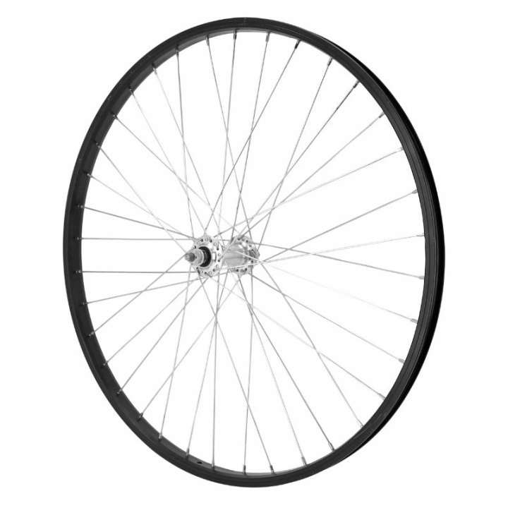 Roue VTT Patin 26" M110 Avant Noir Moyeu Argent Alu Axe Plein (Vendu Avec Écrou 9X100) Jante 21C