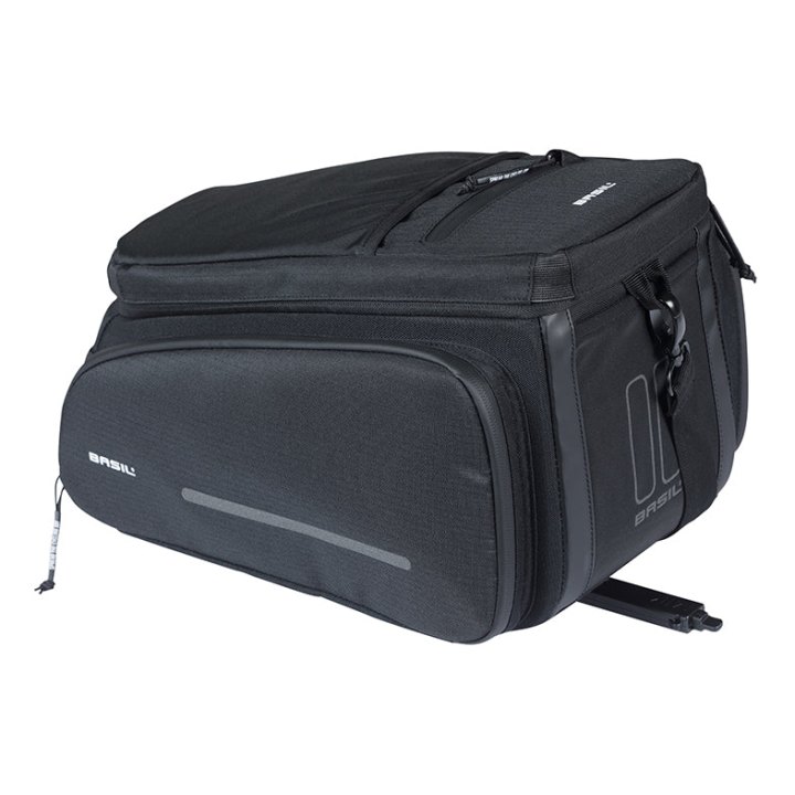 Sacoche Arrière Vélo Basil Move Noir Avec Soufflet Waterproof Extensible 10-26L Fixation Porte Bagage (L33X L24Cmxh18 cm) Fixation Systeme Mik 2.0 (Inclus)