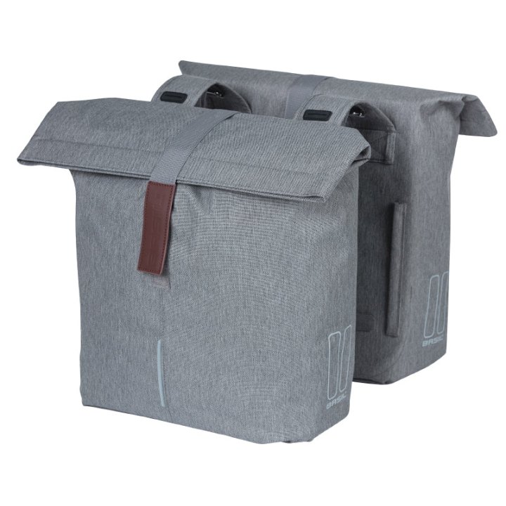 Sacoche Arrière Vélo Double Basil City Gris Clair 28-32L Fixation Velcros Sur Porte Bagage (30X18X49 cm) Fermeture Pliant Anti-Pluie