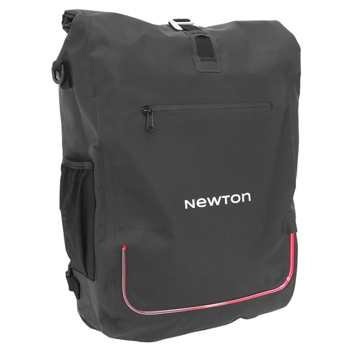 Sacoche Arrière Laterale Sac A Dos Vélo Newton A LED Rouge 22L Noir Pochette Zip Intérieure Amovible (Vendu A L'Unite) - Fixation Crochets Sur Porte Bagage (Inclus Câble Usb-C)