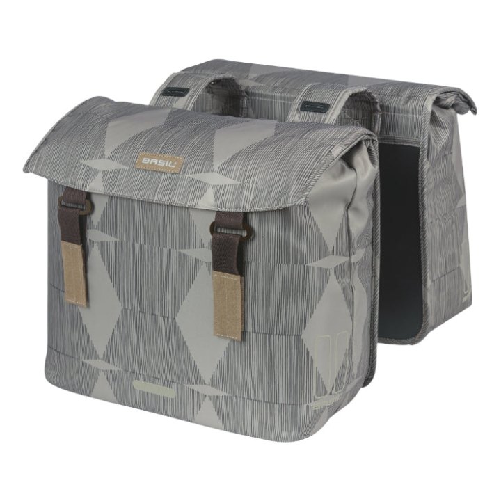 Sacoche Arrière Vélo Double Basil Elegance 40L Taupe Fixation Velcros Sur Porte Bagage (49X36X8 cm)