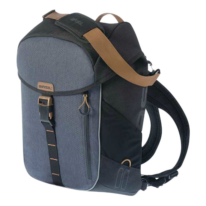 Sacoche Arrière Sac A Dos Vélo Laterale Basil Miles Droit-Gauche Systeme Fixation Hook-On Waterproof 17L Bleu-Noir (Possibilite Sac Bandouliere + Sac A Dos) (44X14X31 cm)