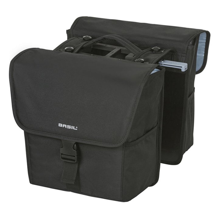 Sacoche Arrière Vélo Double Basil Go 32L Noir Fixation Velcros Sur Porte Bagage - Fixation Systeme Mik (Compatible Avec 157030 Inclus) (40X16X38 cm)
