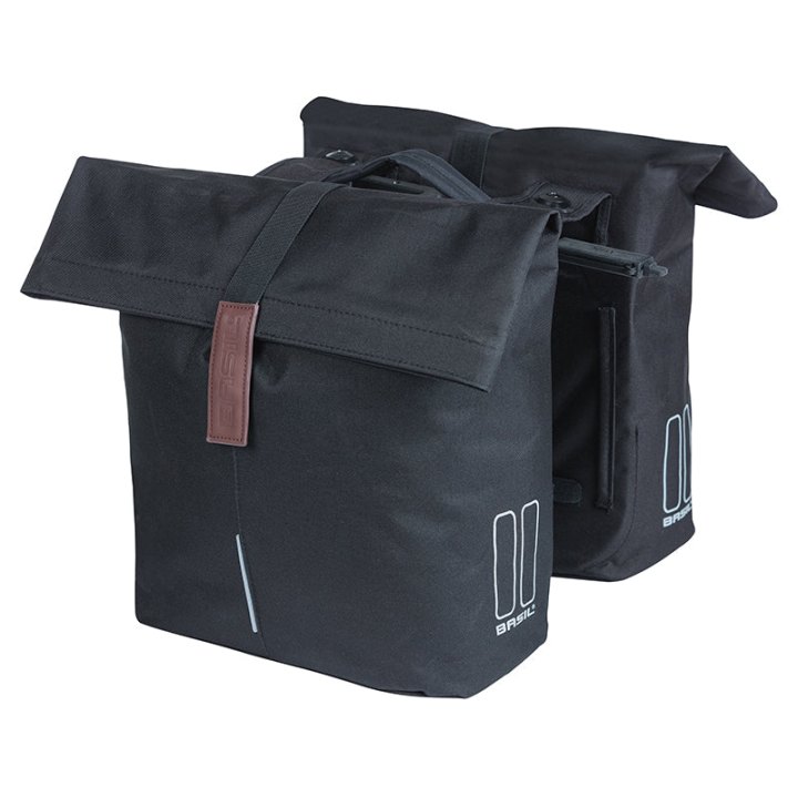 Sacoche Arrière Vélo Double Basil City Noir 28-32L Fixation Porte Bagage Fixation Systeme Mik 2.0 (Compatible Avec 211726 Inclus) (33X30X19 cm) Fermeture Pliant Anti-Pluie
