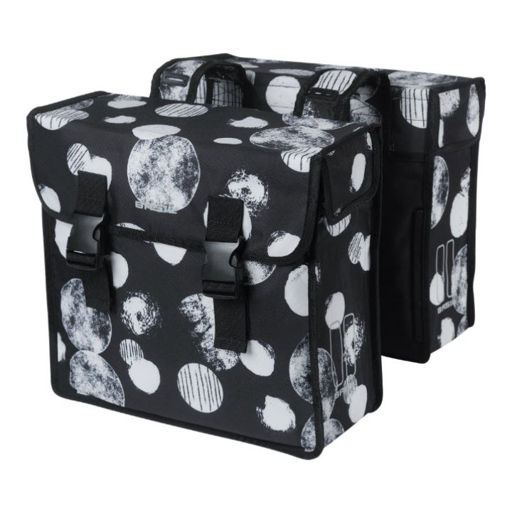 Sacoche Arrière Vélo Double Basil Mara XL 35L Noir Avec Motifs Blancs (43X14X36 cm)