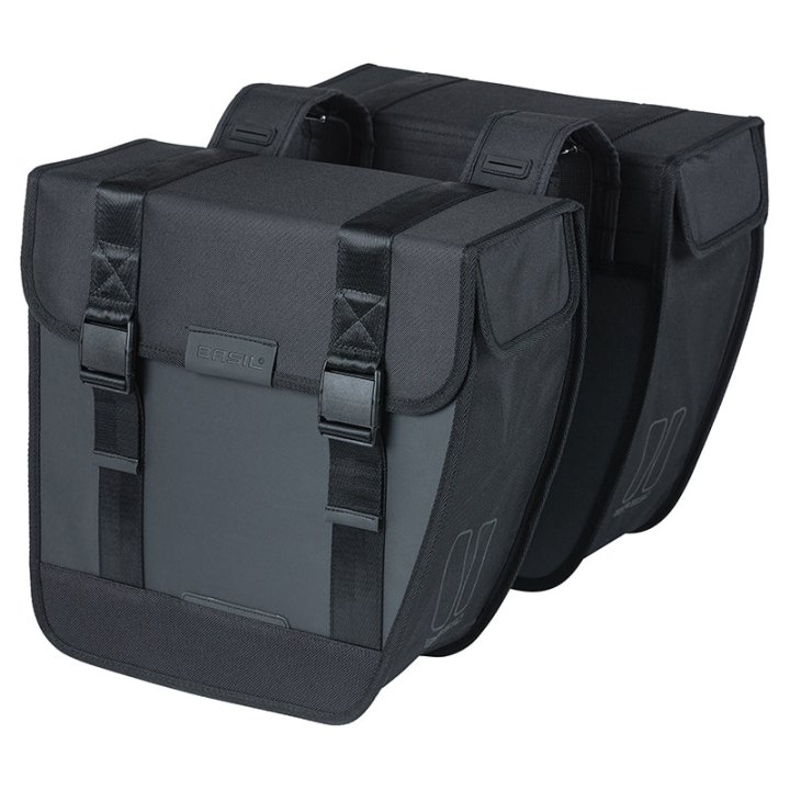Sacoche Arrière Vélo Double Basil Tour 28L Noir (29,5X14X29,5 cm) Fixation Porte Bagage