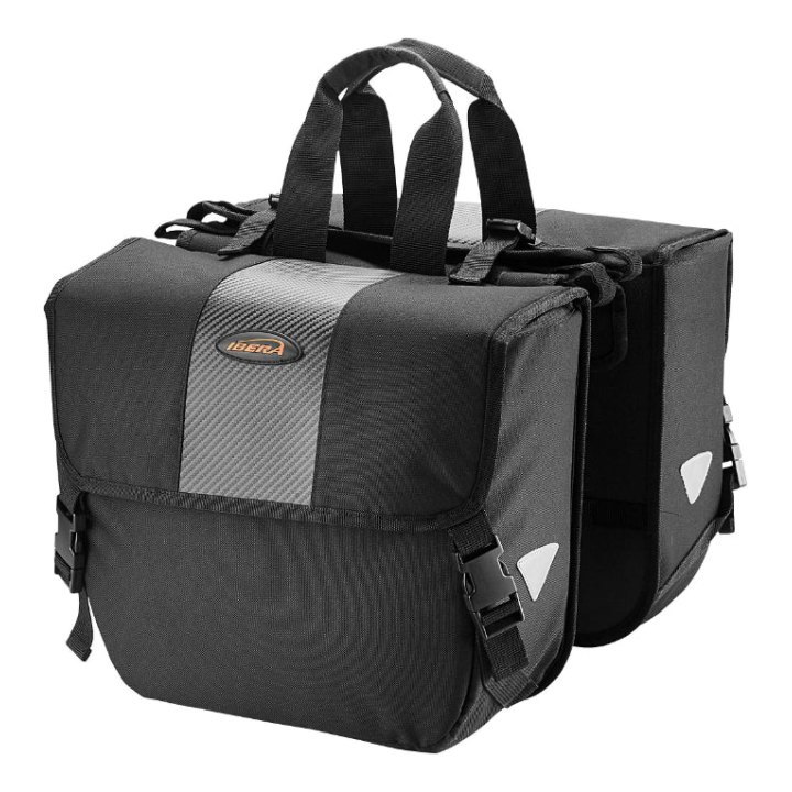 Sacoche Arrière Vélo Double Ibera Adjustable Noir 24L Fixation Universelle (33X13X28.5 cm) - Largeur Réglable Par Velcro Et Clips Pour Tout Porte Bagage
