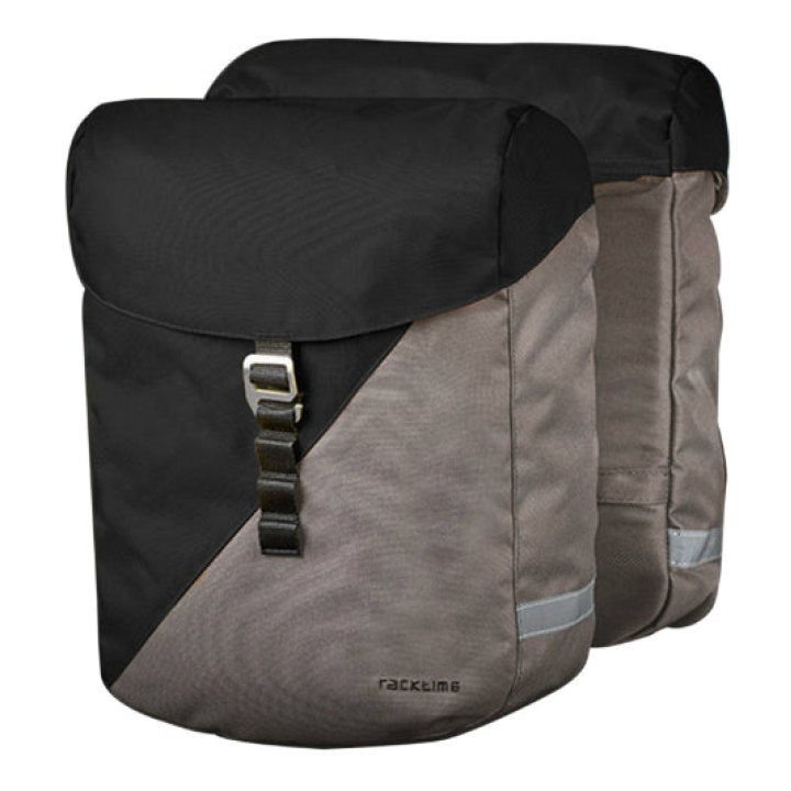 Sacoche Arrière Vélo Double Racktime Vida 24L Noir Et Pierre (32X14X36 cm) - Compatible Systeme Racktime Snapit